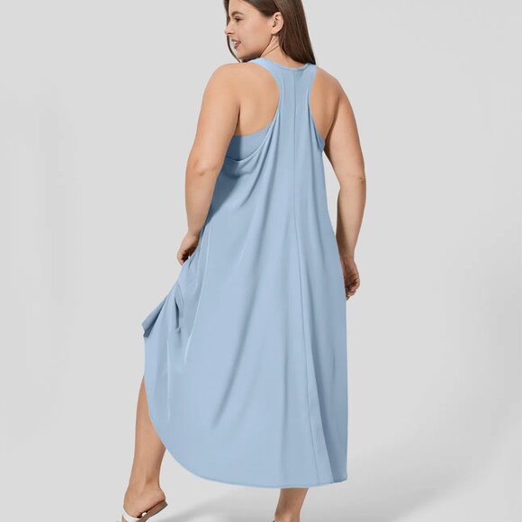 Breezeful Backless Racerback Side Pocket High Low Flowy Midi Quick Dry Casual - Picture 1 of 5